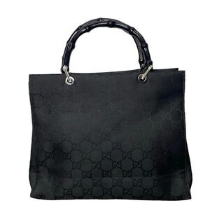 GUCCI Black Bamboo Handle Monogram Canvas Shopper Handbag Purse Y2K Vintage